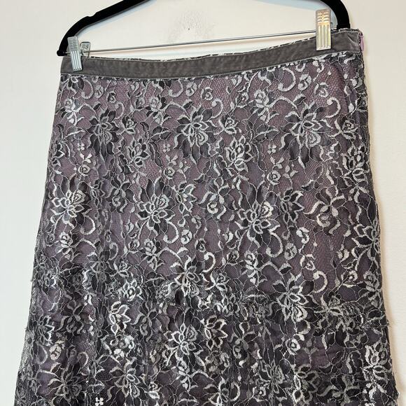 Sigrid Olsen metallic silver lace midi skirt tiered size 12 fairy whiimsygoth - Picture 3 of 9